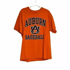 Auburn Baseball Men Orange Spellout T Shirt Graphic Logo Pullover Short Sleeve L